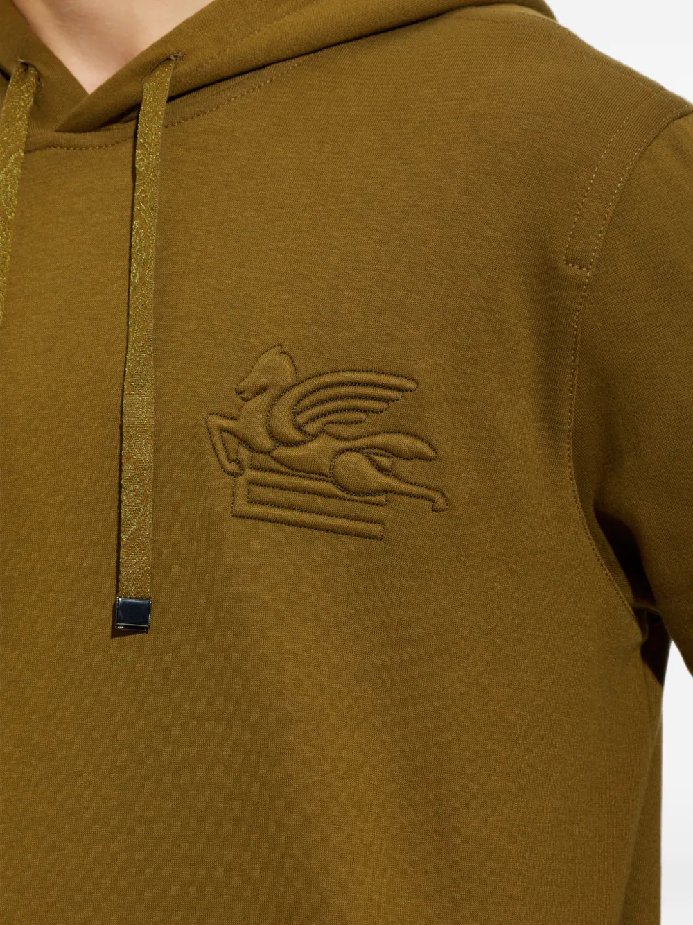 ETRO Pegaso-embroidered drawstring hoodie Bruin