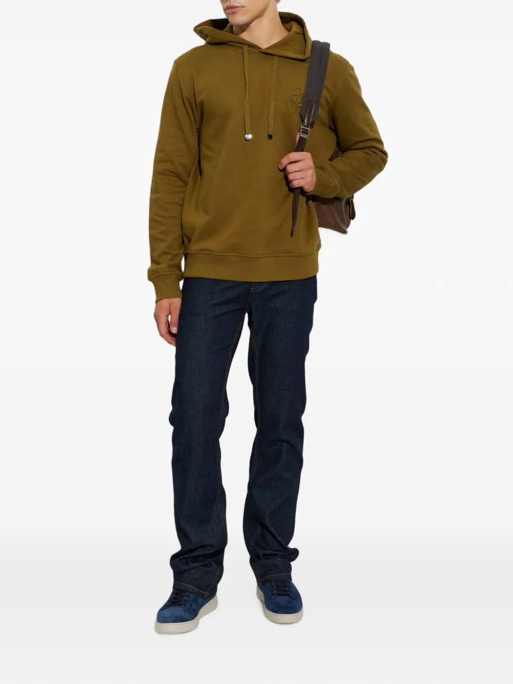 ETRO Pegaso-embroidered drawstring hoodie Bruin