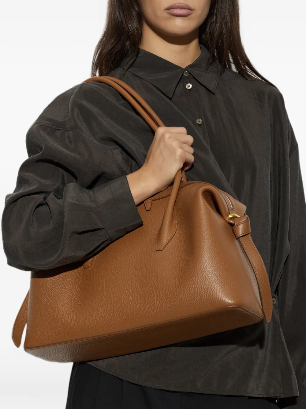 Yuzefi Hazel Brioche Duffle leren shopper Bruin