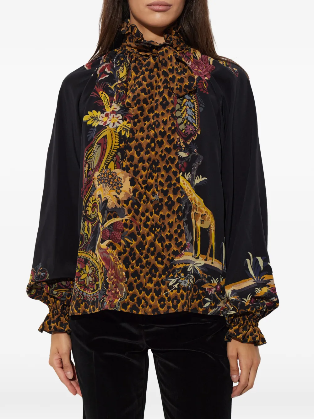ETRO Zijden top met dierenprint Zwart