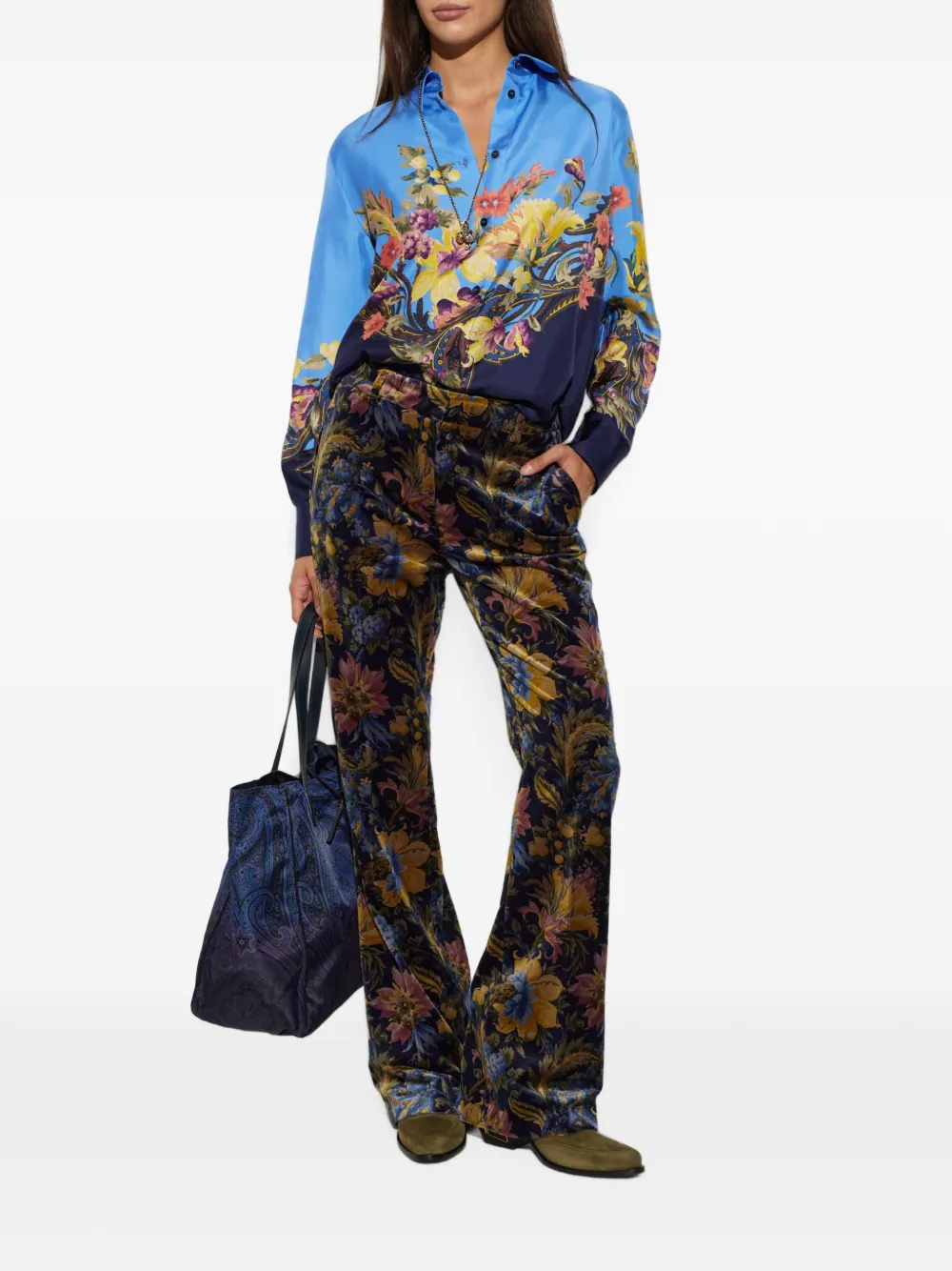 ETRO Zijden blouse met bloemenprint Blauw