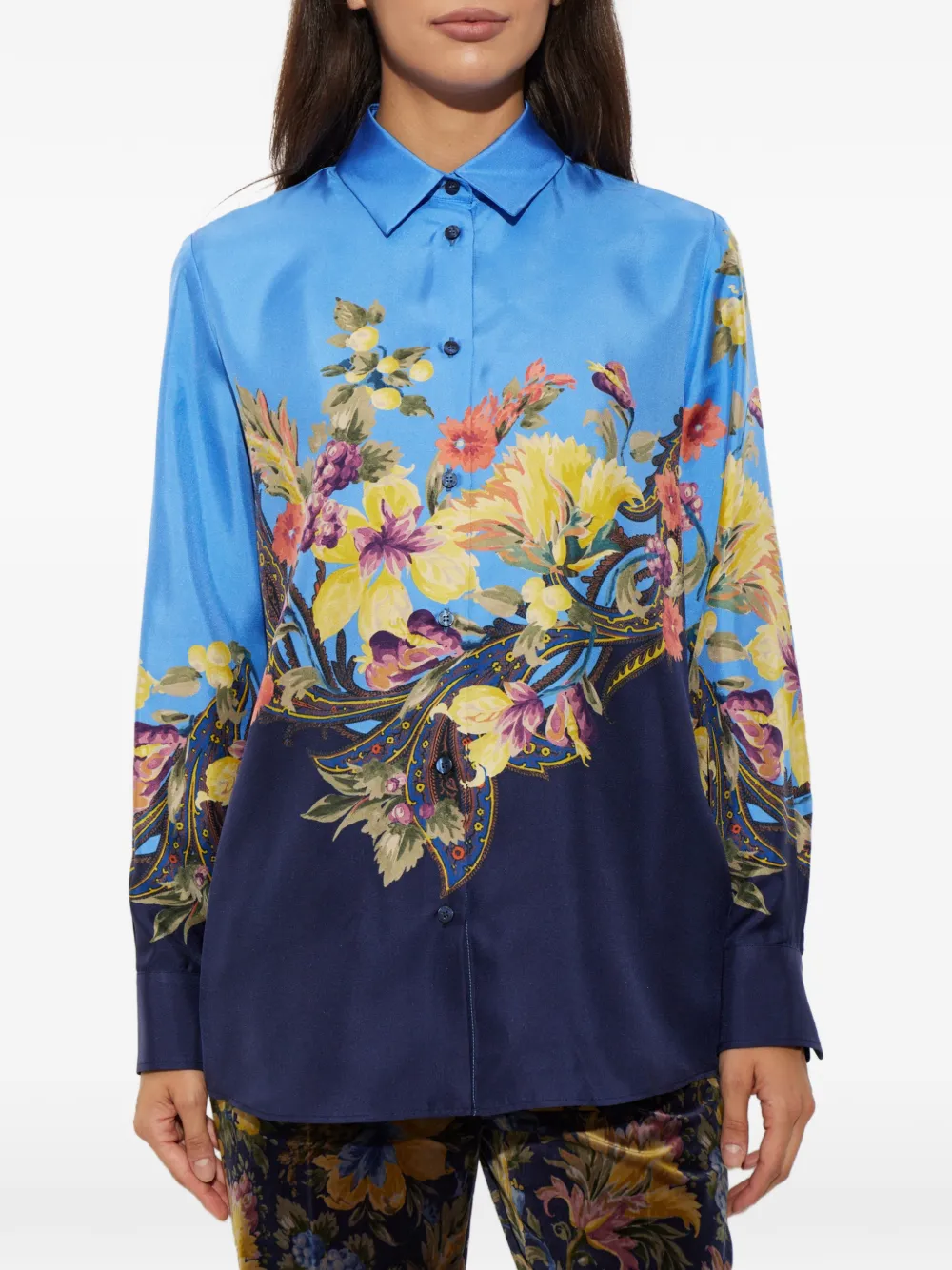 ETRO Zijden blouse met bloemenprint Blauw