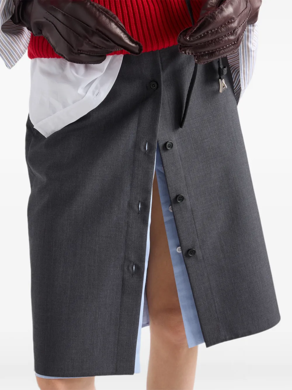 Prada Midi-rok met gelaagd effect en knopen Grijs