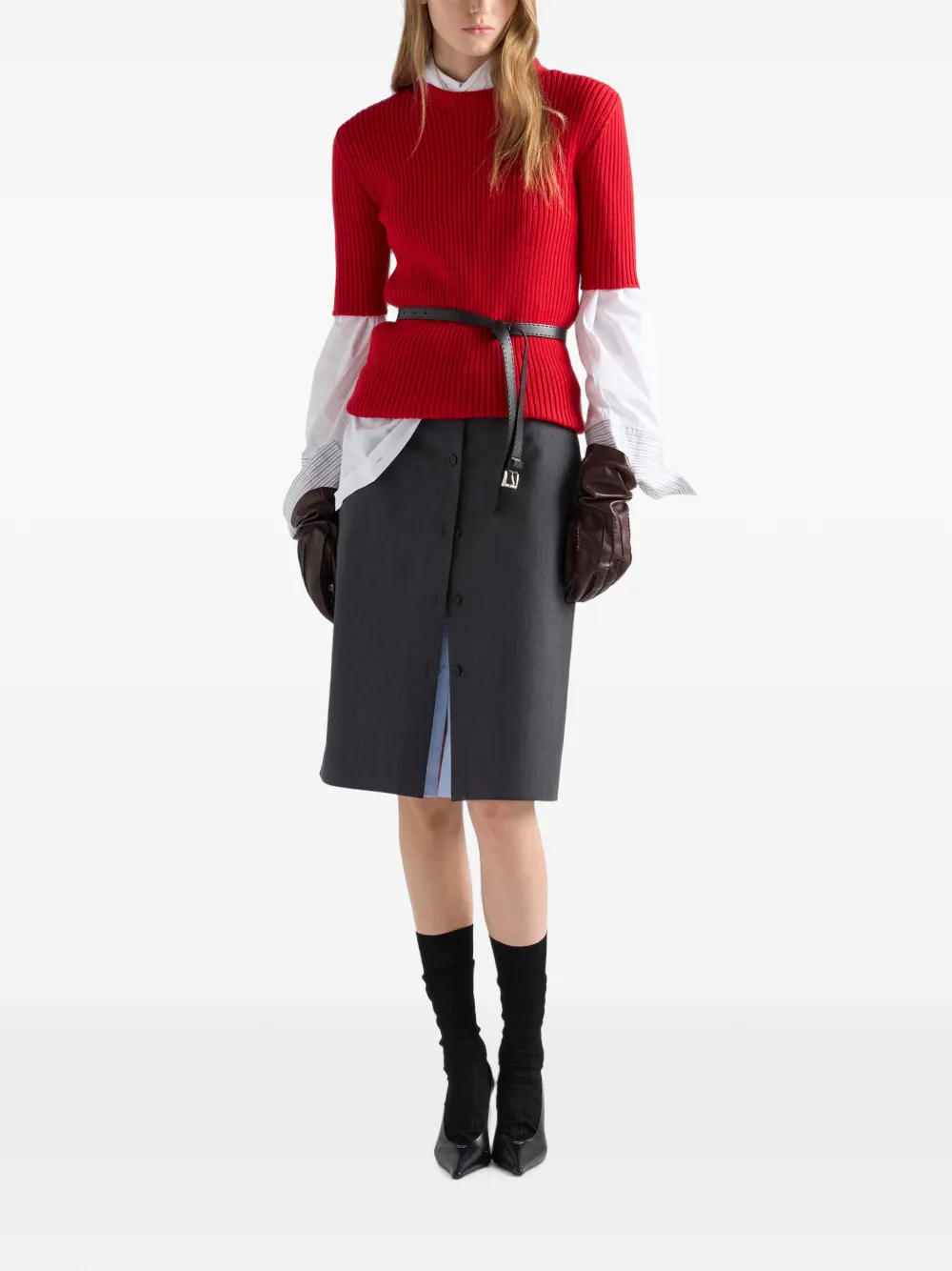Prada Midi-rok met gelaagd effect en knopen Grijs