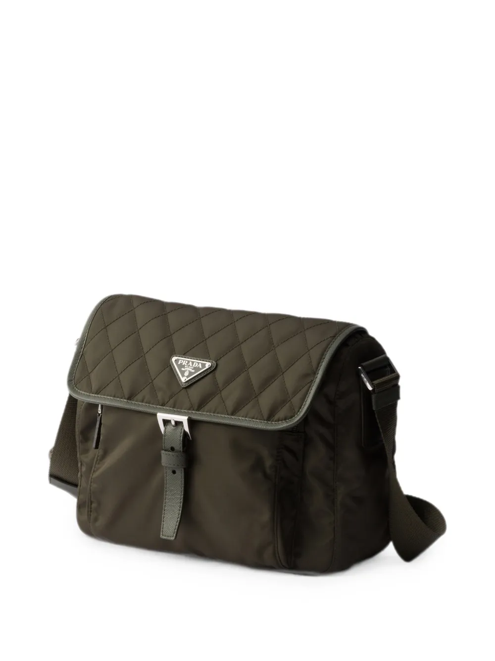Prada Medium Re-Nylon gewatteerde schoudertas met saffiano leren afwerking Groen