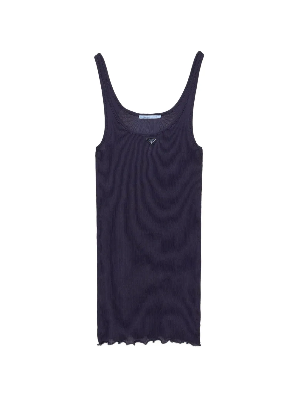 Prada Ribbed Knit Silk Tank Top In Blue