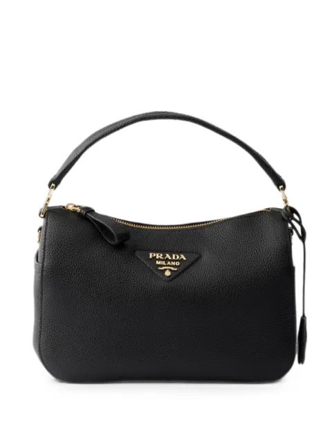 Prada bolso shopper pequeño con placa del logo de piel texturizada