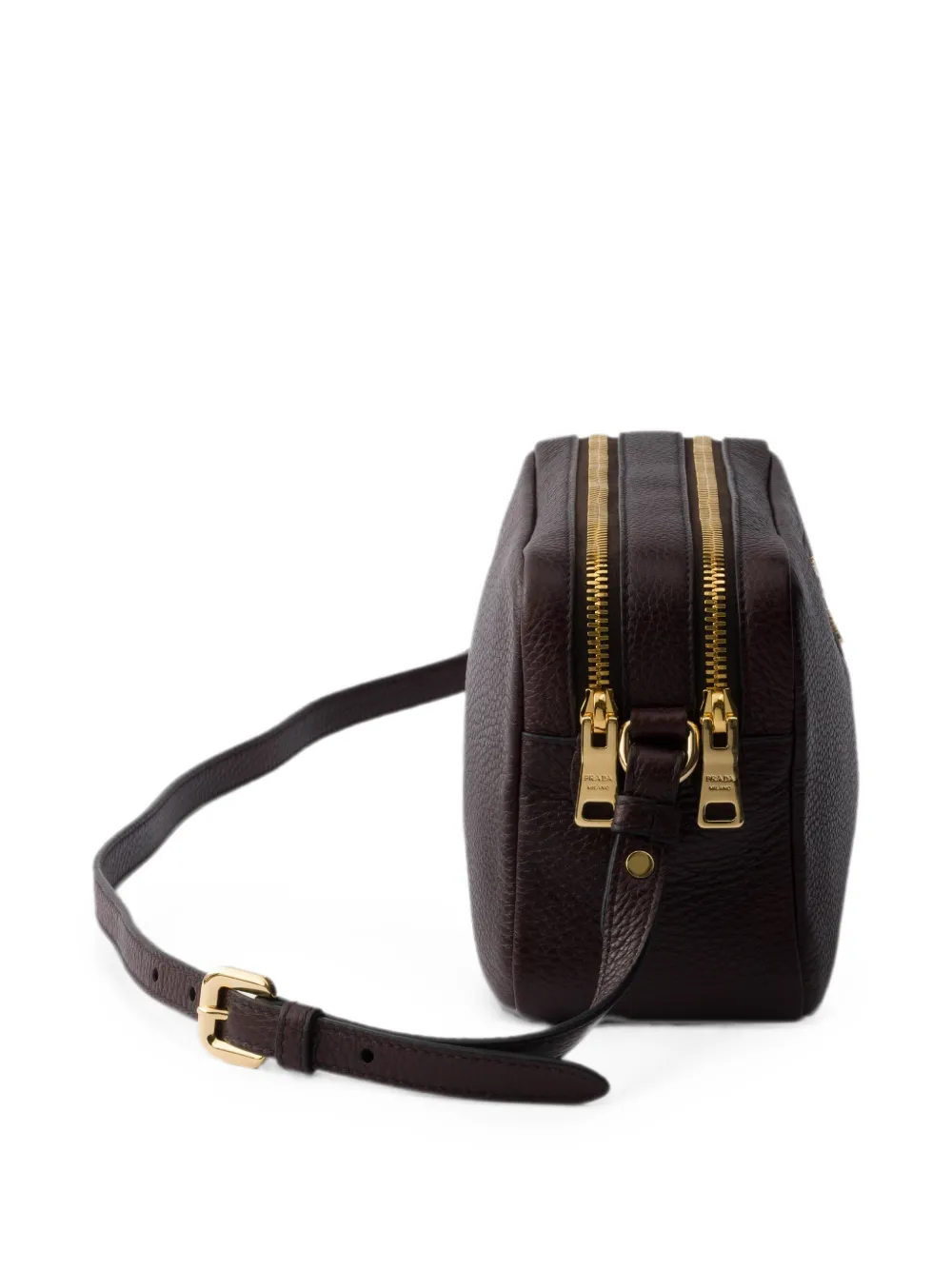 Prada Kleine leren crossbodytas met dubbele rits Bruin