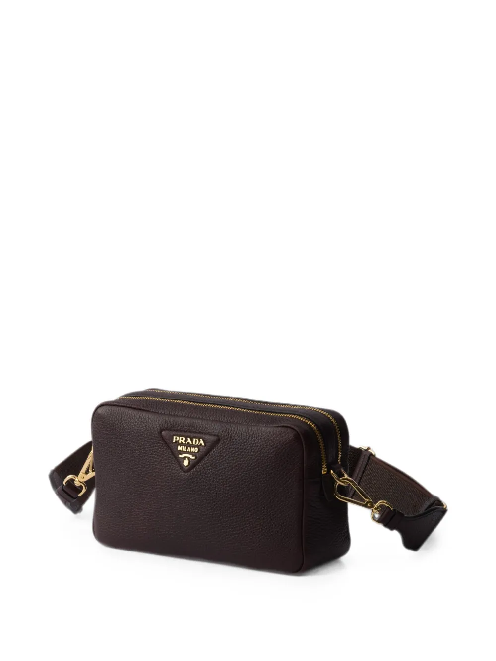 Prada Kleine leren crossbodytas met dubbele rits Bruin