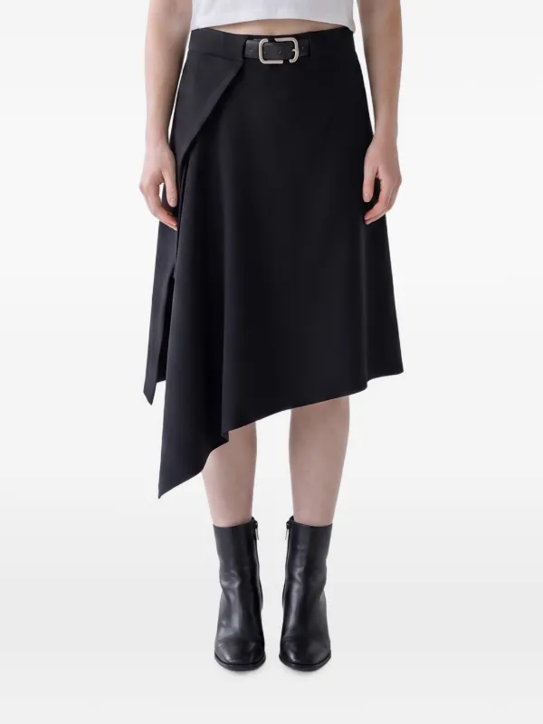 The Attico Belted Asymmetric Skirt in Black
