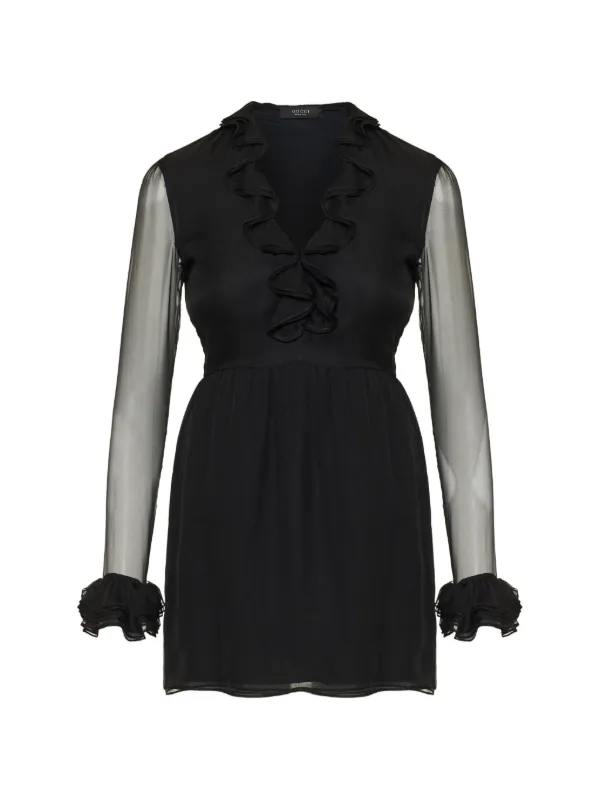 gucci silk chiffon dress Gucci Ruffled silk-chiffon A-line Mini Dress | Black