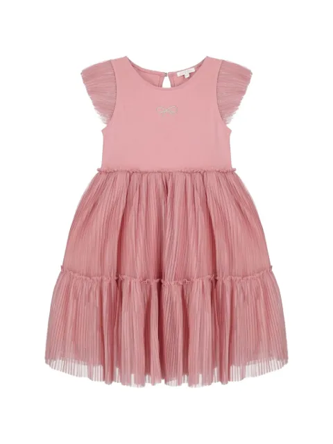 Lili Gaufrette bow-embroidered pleated-tulle mini dress