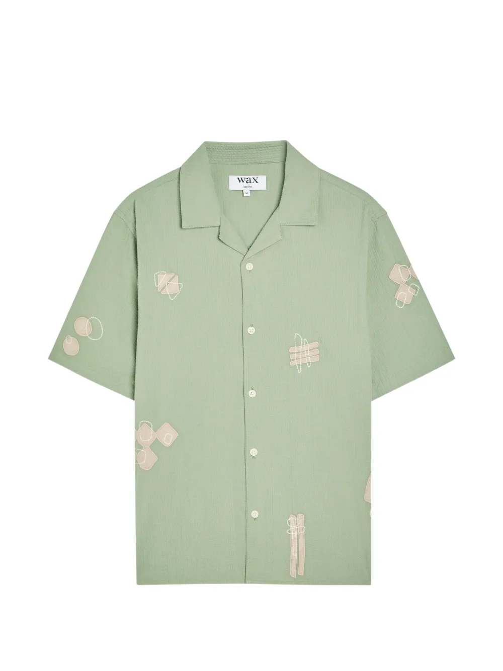 Wax London scribble-appliqué seersucker short-sleeved shirt - Verde