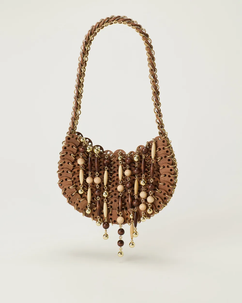 Rabanne bead-embellished chain-link shoulder bag Bruin