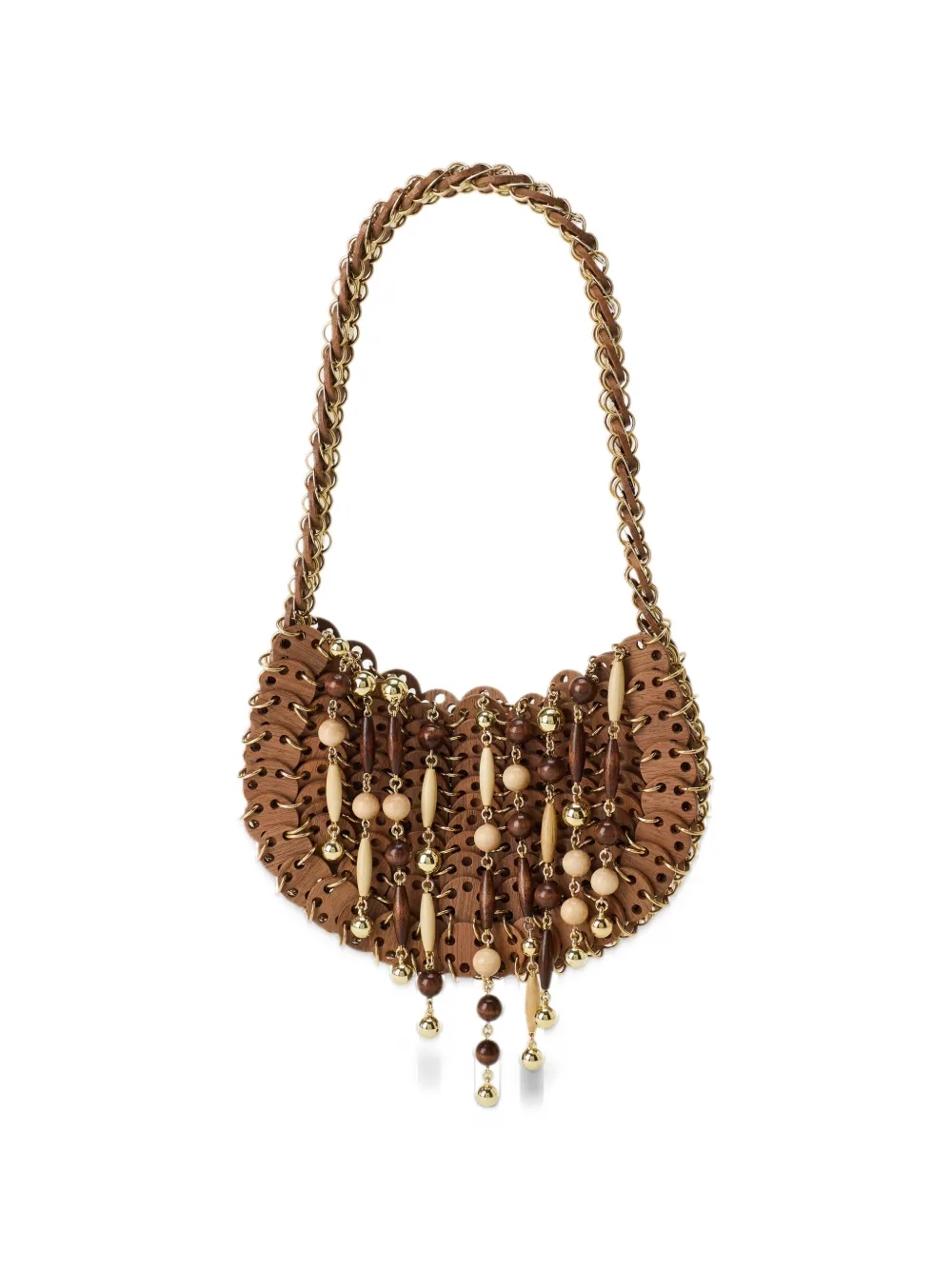 Rabanne bead-embellished chain-link shoulder bag Bruin
