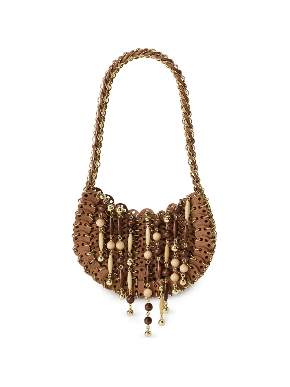 Rabanne bead-embellished chain-link shoulder bag - Marrone