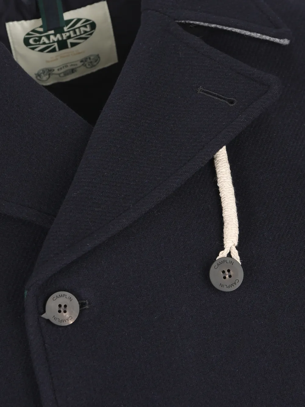 Camplin Jas met gekerfde revers en dubbele rij knopen Blauw