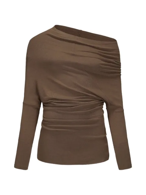 ELYWOOD asymmetric draped off-shoulder long-sleeved T-shirt