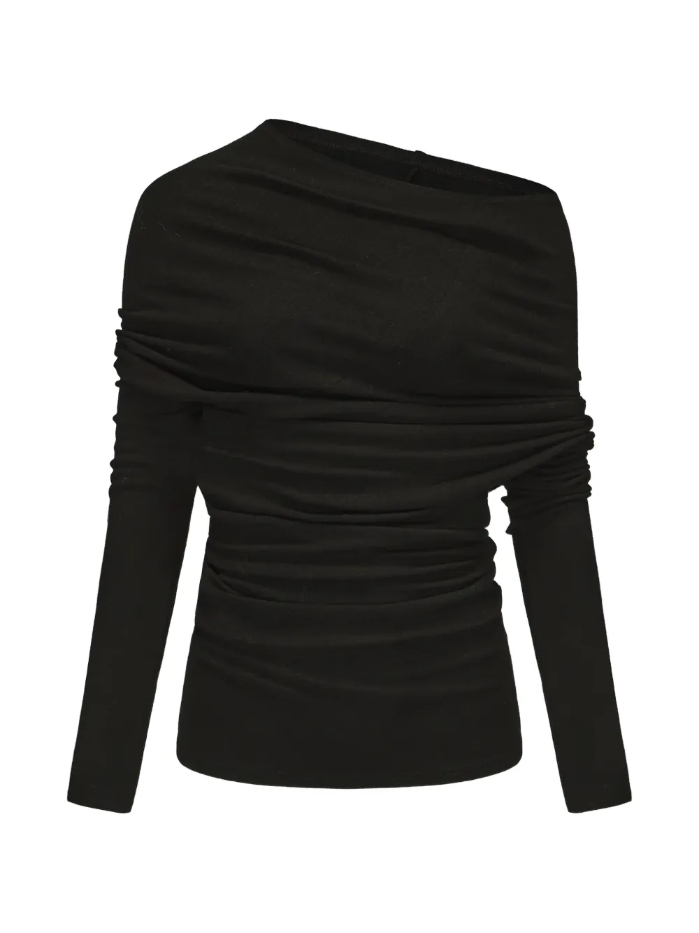 ELYWOOD asymmetric draped off-shoulder long-sleeved T-shirt - Nero