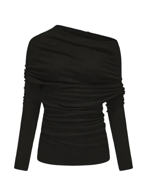 ELYWOOD asymmetric draped off-shoulder long-sleeved T-shirt