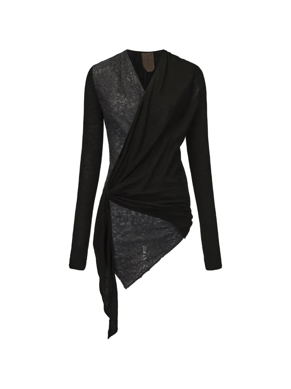 ELYWOOD wrap-style asymmetric-hem long-sleeved blouse - Nero