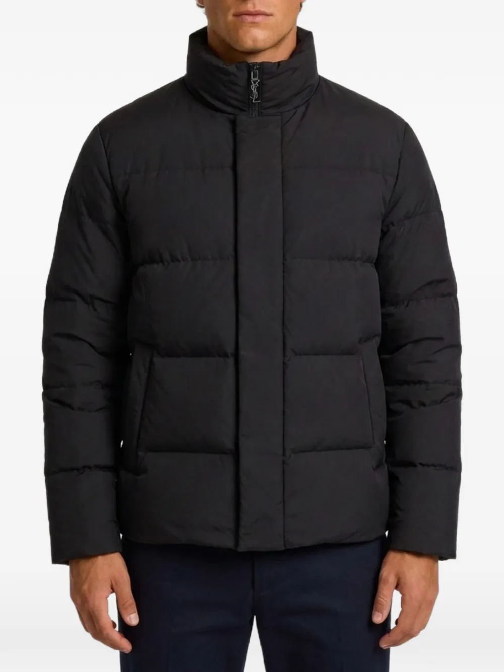 Saint Laurent Donsjack met hoge hals Zwart