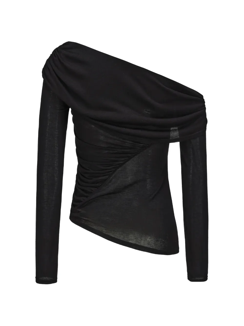 ELYWOOD shirred off-shoulder long-sleeved T-shirt - Nero