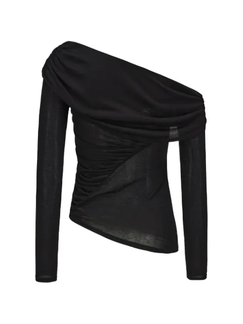 ELYWOOD shirred off-shoulder long-sleeved T-shirt