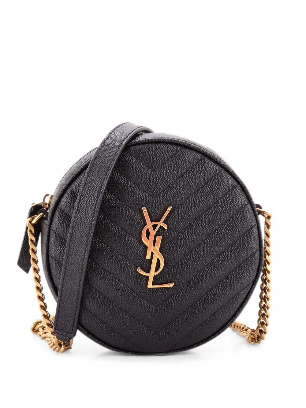 Saint Laurent Pre-Owned Borsa a tracolla Vinyle Round in pelle matelassé con motivo chevron - Nero