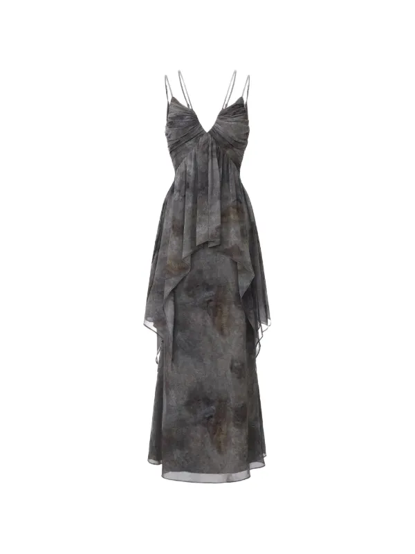 shirred layered dress Black Grey Ink Wash Ruched Camisole S Features_Non-iron