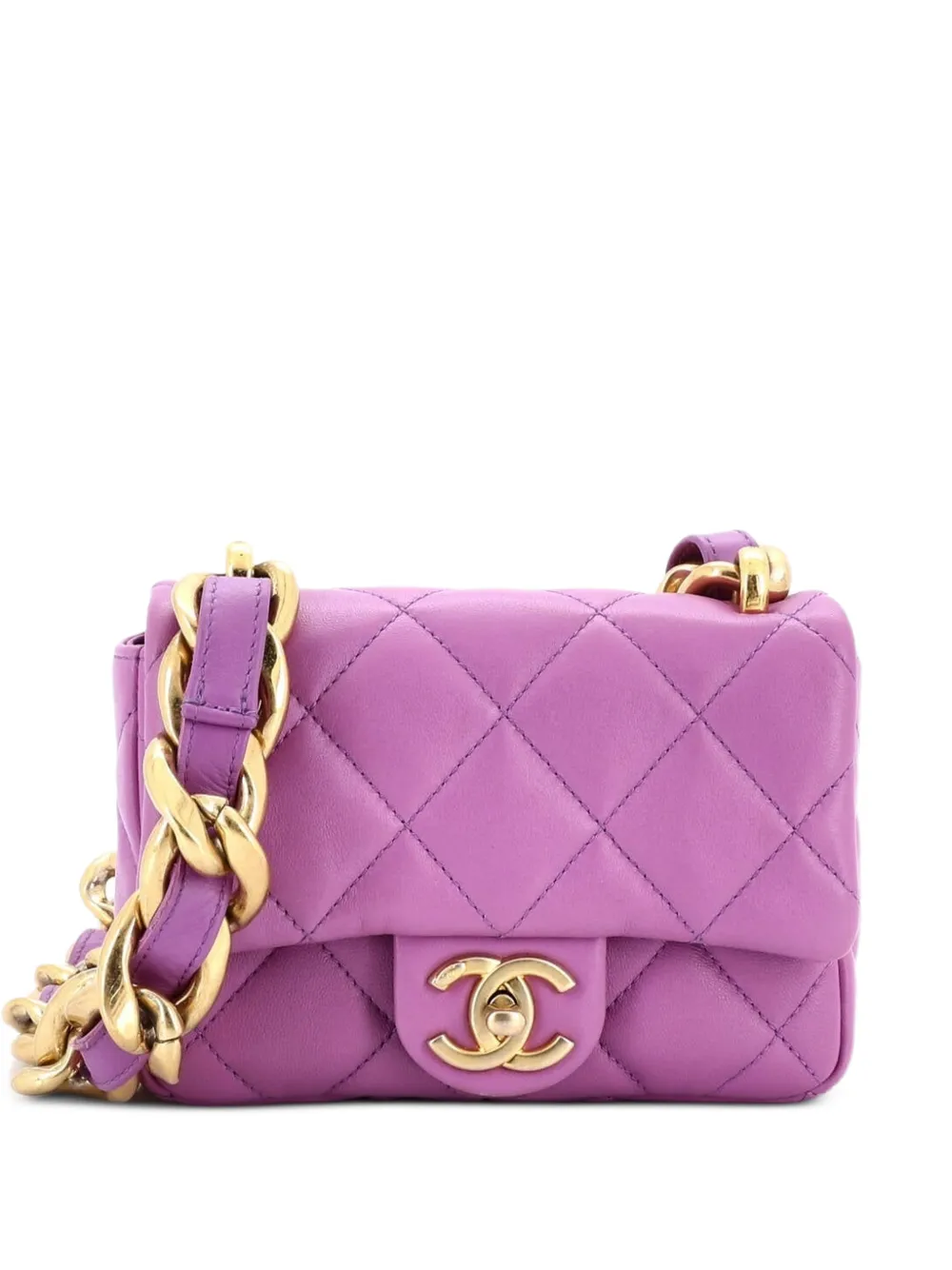 CHANEL Pre-Owned Borsa a spalla Funky Town mini in pelle di agnello trapuntata con battente - Viola
