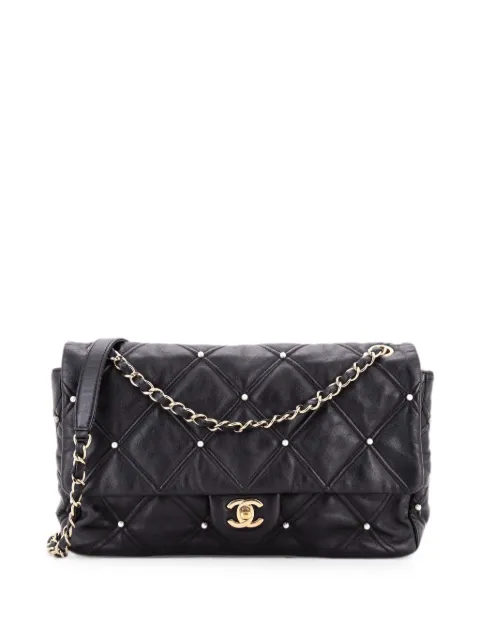 CHANEL Pre-Owned CC Flap Bag Pearl Studded Quilted Lambskin Medium shoulder bag