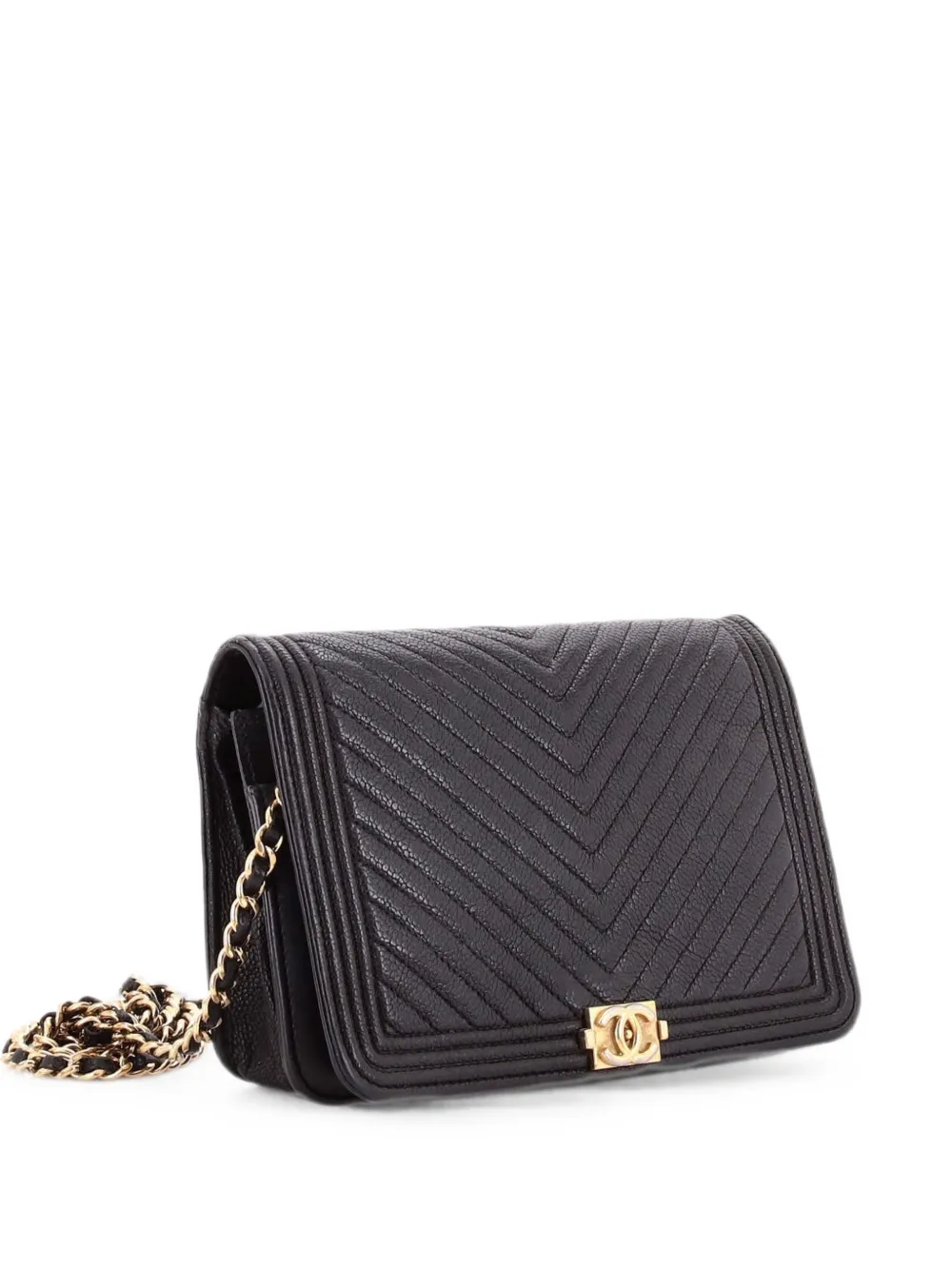 CHANEL Pre-Owned Boy Wallet on Chain Chevron Caviar Mini crossbody bag - Black