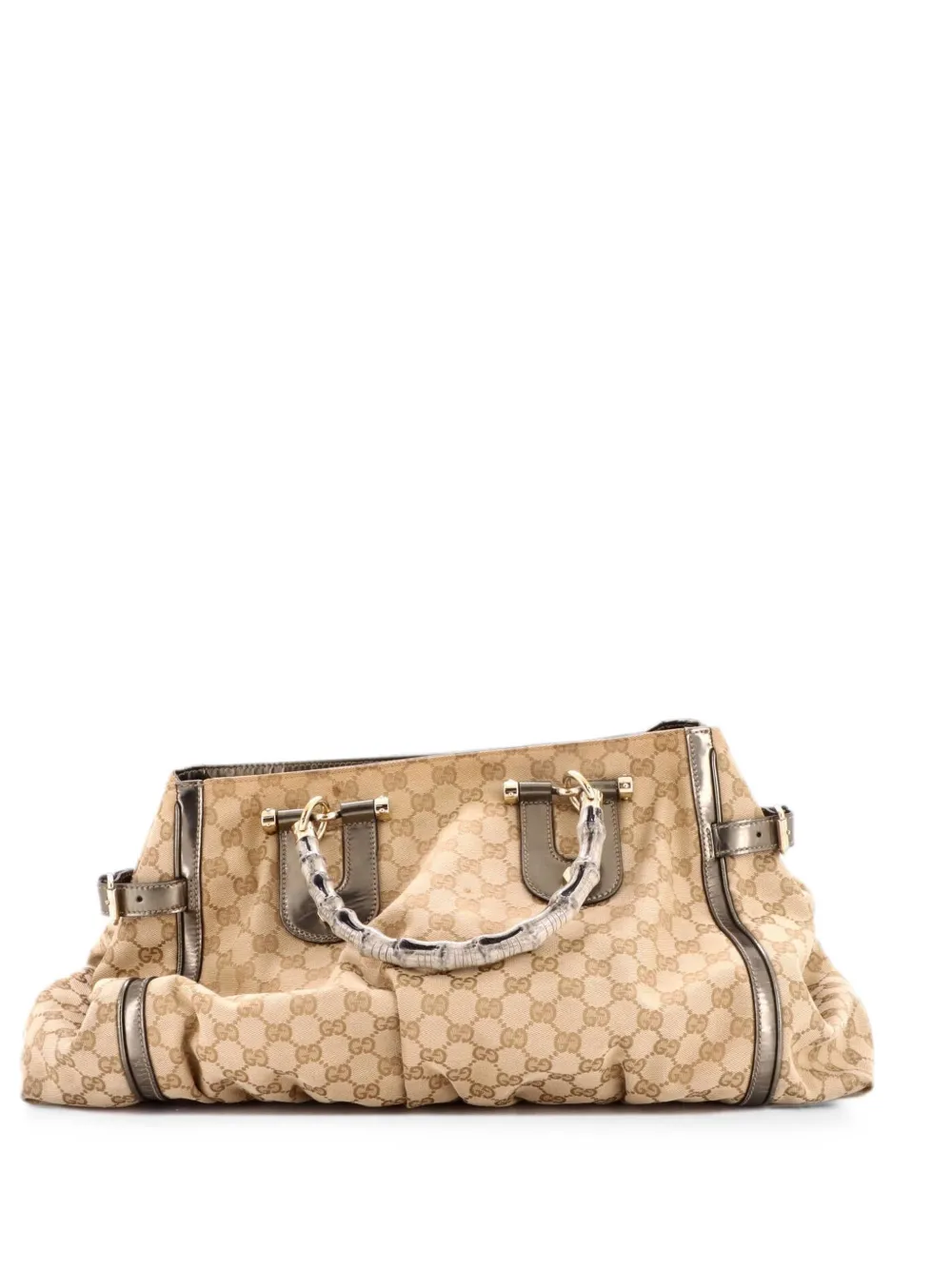 Gucci Pre-Owned Große Pop Bamboo Satchel-Tasche aus GG Canvas - Braun