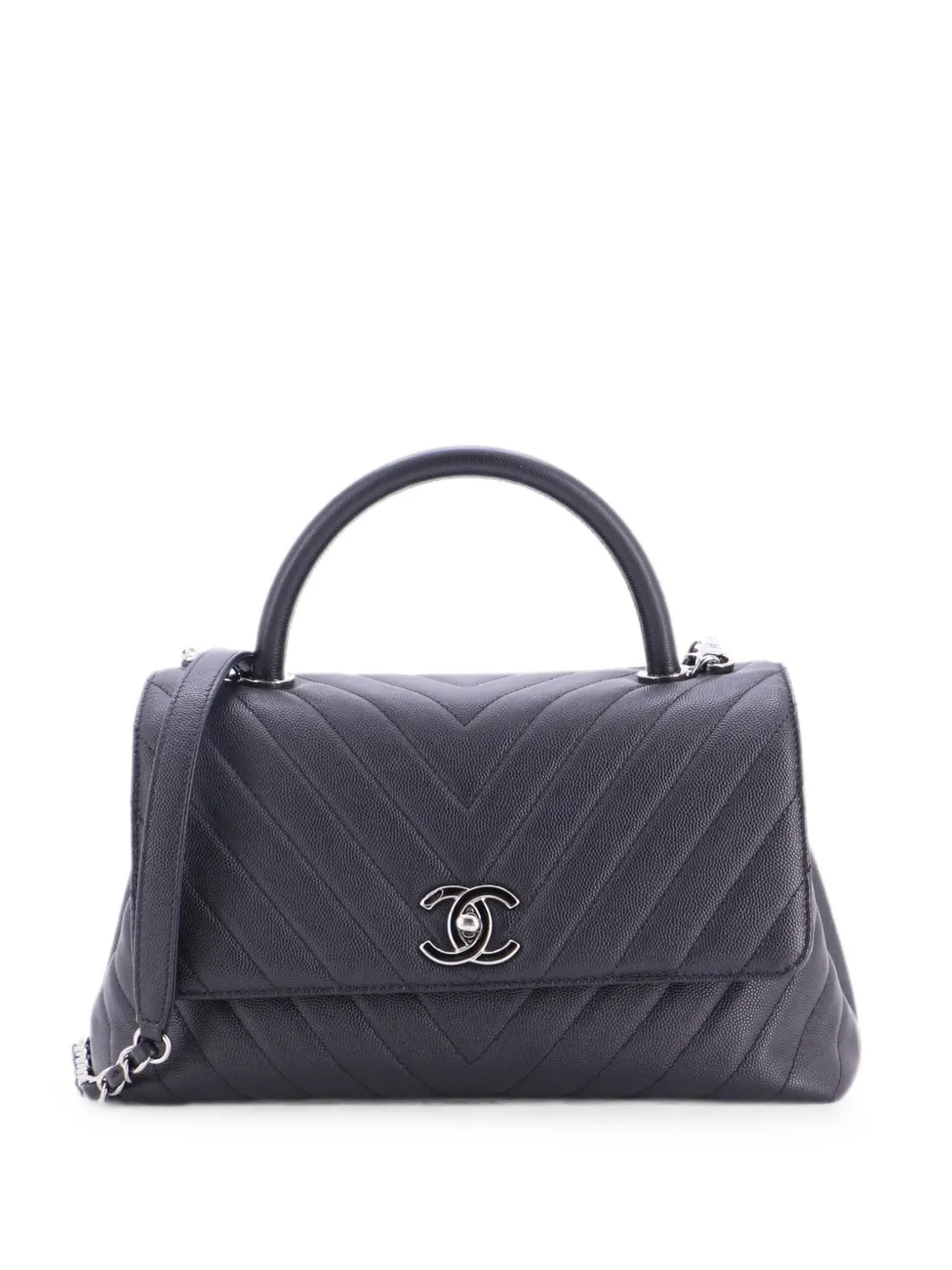 CHANEL Pre-Owned Coco Top Handle Bag Chevron Caviar Small satchel - Black