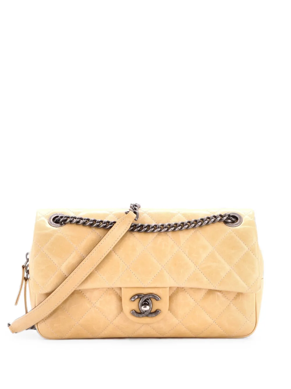 CHANEL Pre-Owned Duo Color Flap Bag Quilted Glazed Calfskin Medium shoulder bag - Neutrals