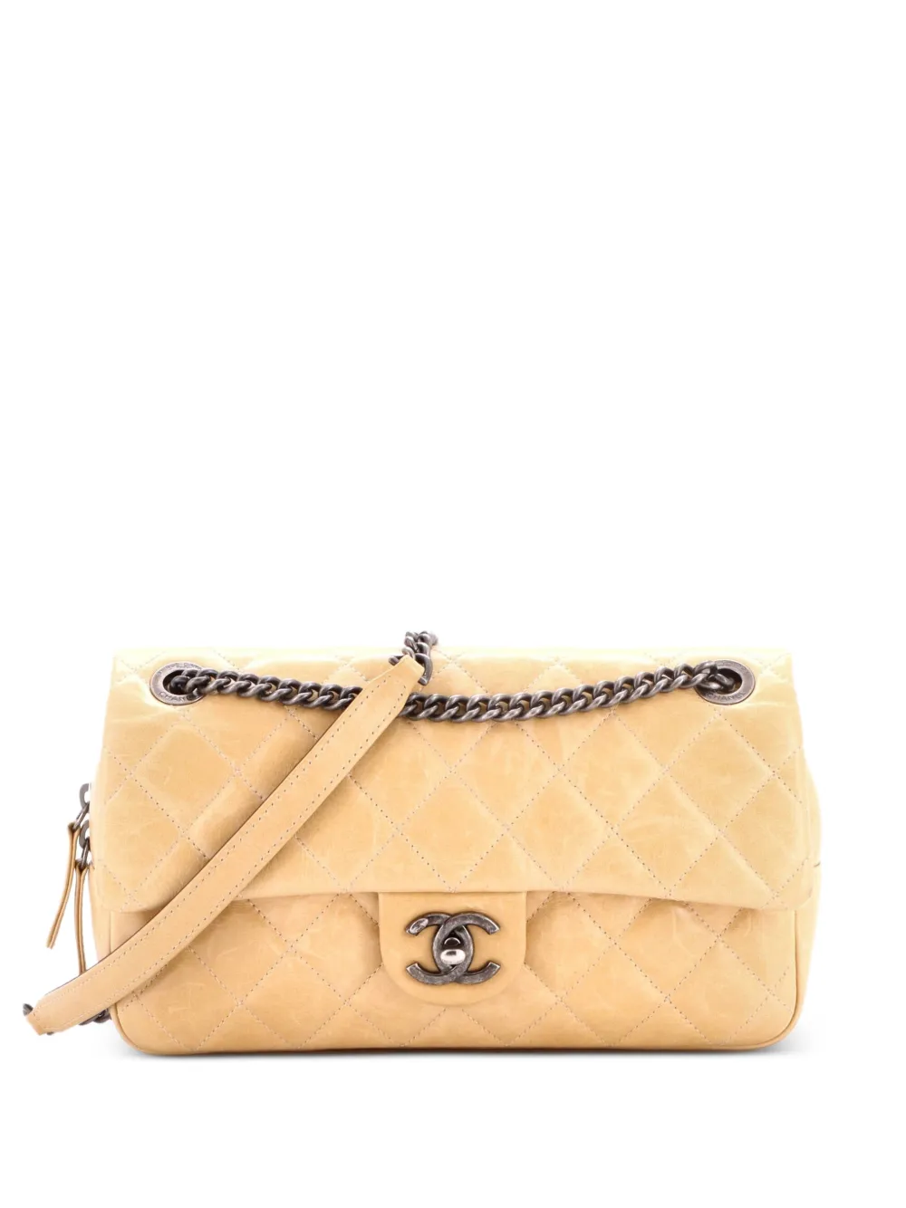 CHANEL Pre-Owned Duo Color Flap Bag Quilted Glazed Calfskin Medium shoulder bag - Neutrals
