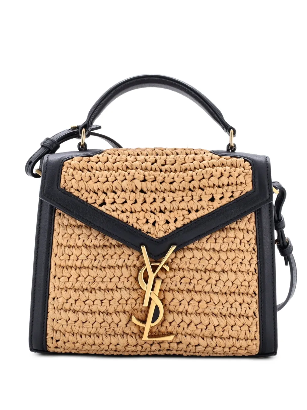 Saint Laurent Pre-Owned Borsa a tracolla Cassandra mini in rafia e pelle con manico - Nero