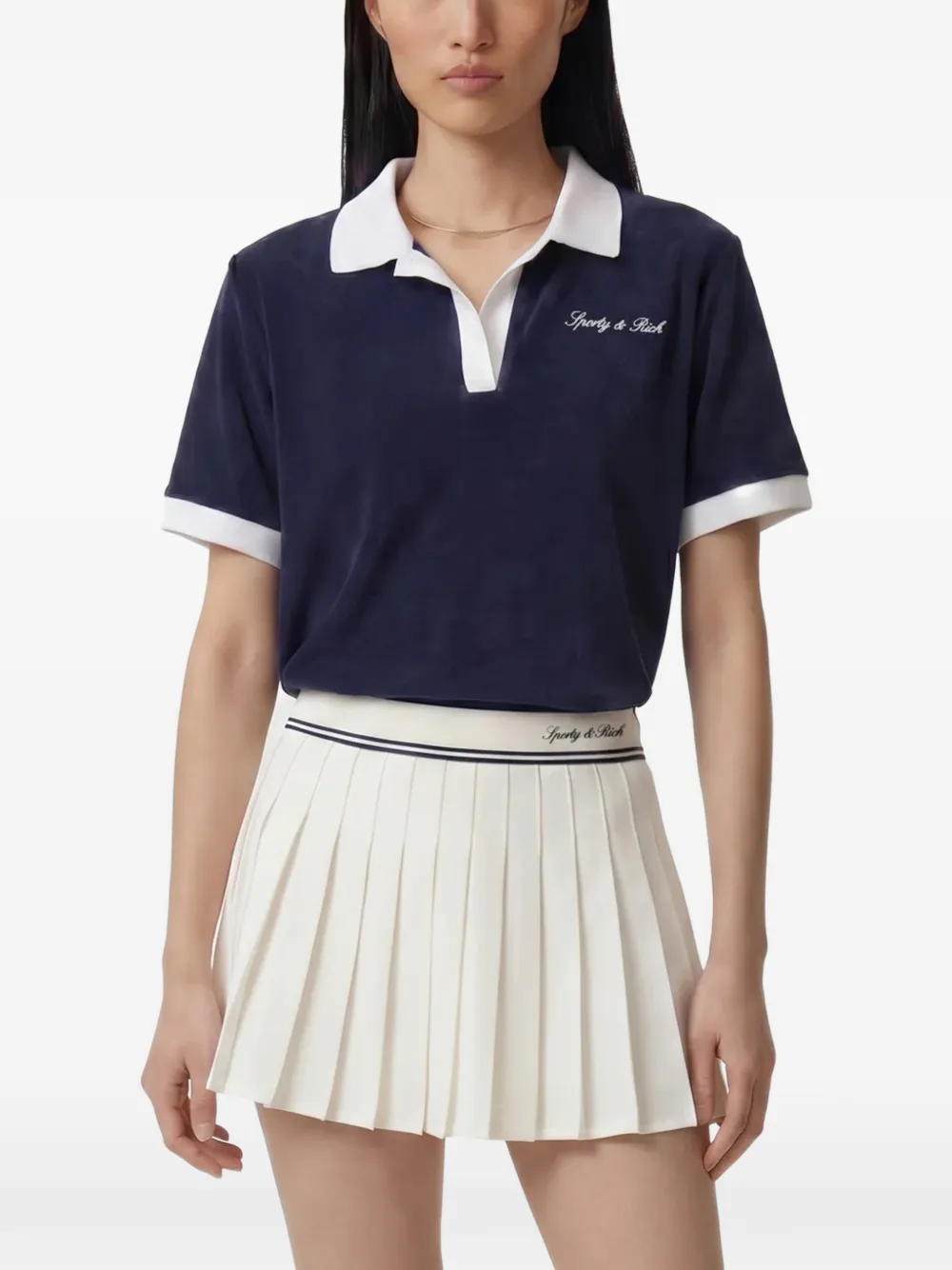 Sporty & Rich Badstof poloshirt met geborduurd logo Blauw