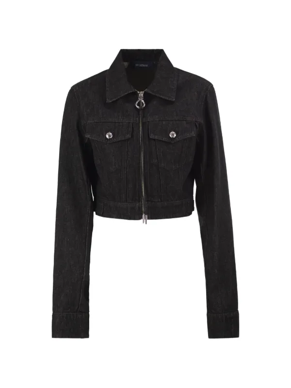 Sportmax Cropped Zip-up Denim Jacket in Black