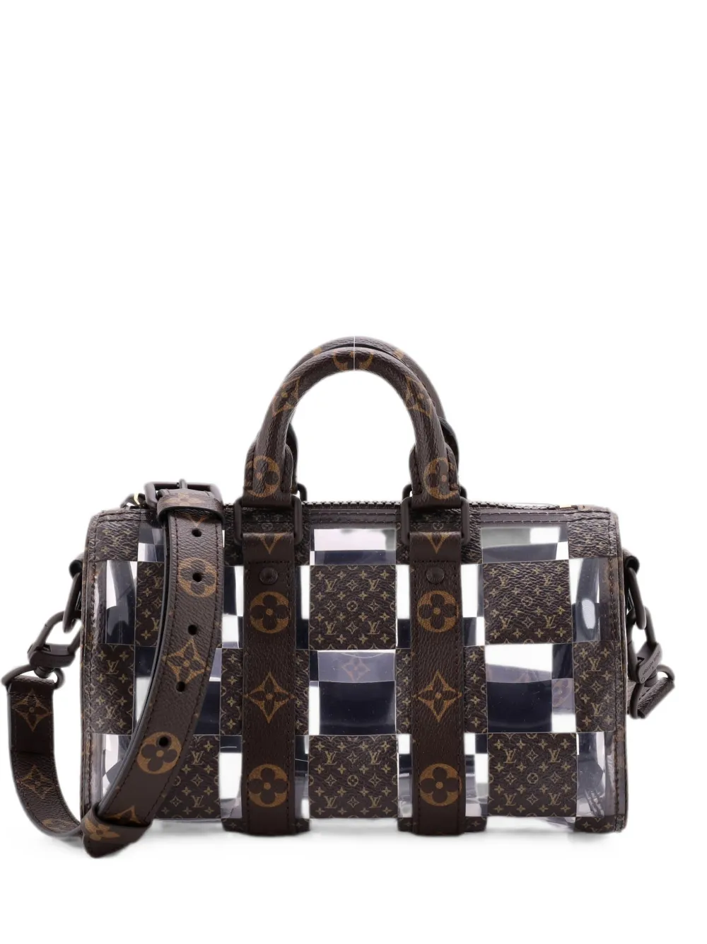 Louis Vuitton Pre-Owned Borsa a mano Keepall Bandouliere 25 in tela cerata Monogram Chess e PVC - Marrone