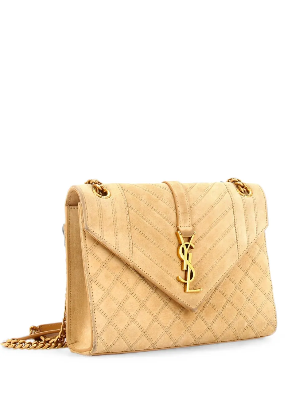 Saint Laurent Pre-Owned Borsa a spalla Classic Monogram Envelope piccola in pelle scamosciata trapuntata - Toni neutri