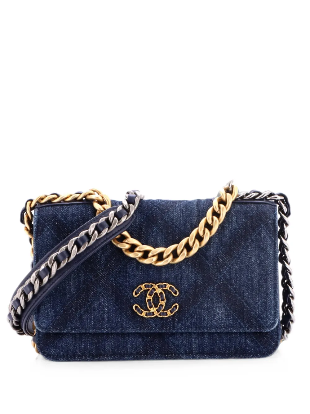 CHANEL Pre-Owned 19 Wallet on Chain Quilted Denim crossbody bag - Blue