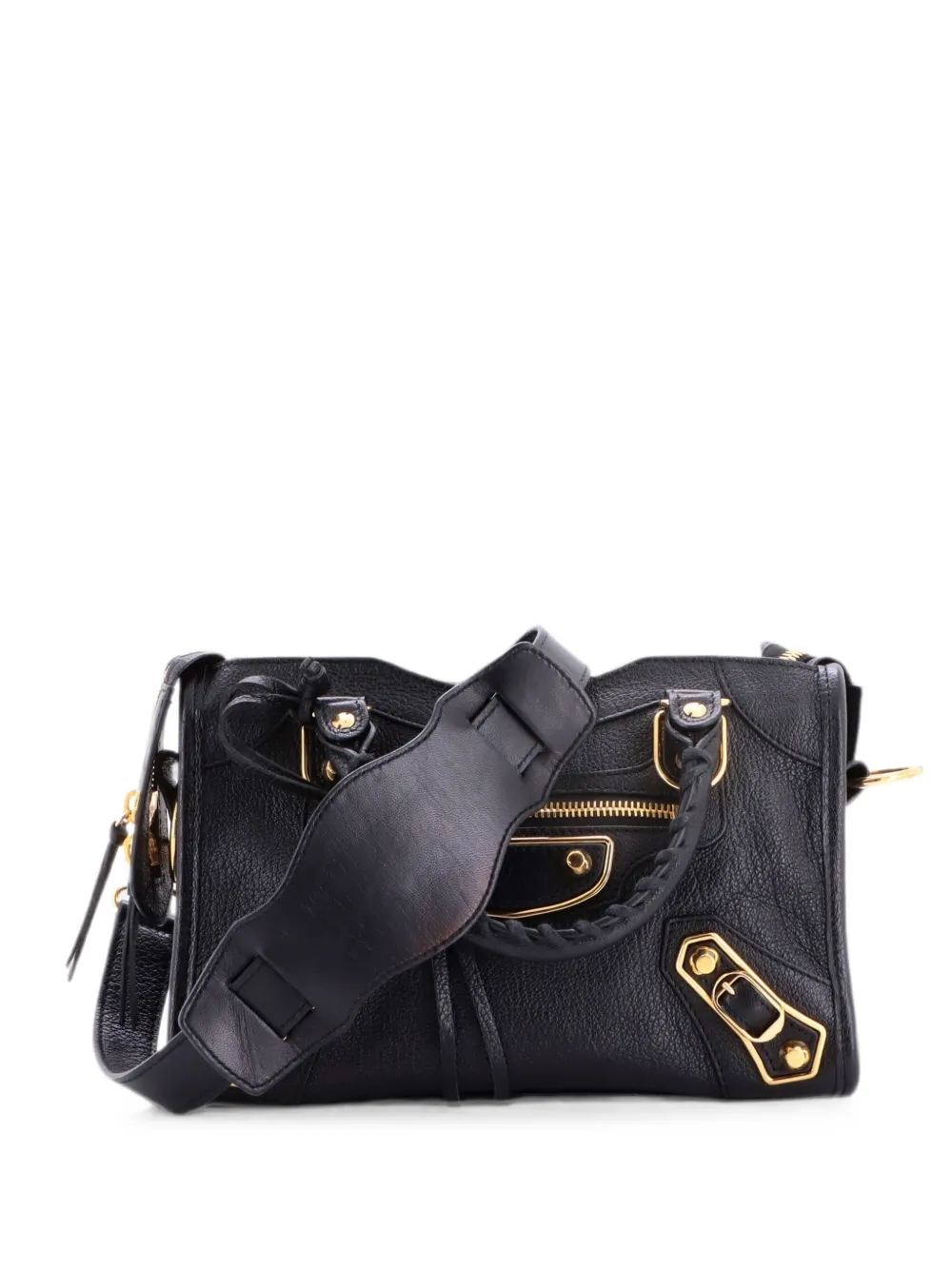 Pre-owned Balenciaga City Classic Metallic Edge Bag Leather Mini Satchel In 黑色