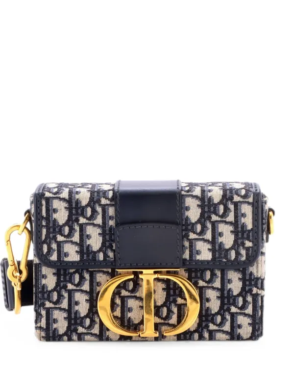 Dior Pre-owned 30 Montaigne Box Bag Oblique Canvas Crossbody Bag in Blue