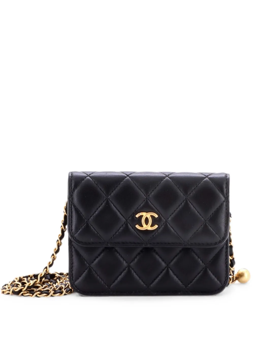 CHANEL Pre-Owned Pearl Crush Flap Clutch with Chain Quilted Lambskin Mini crossbody bag - Black