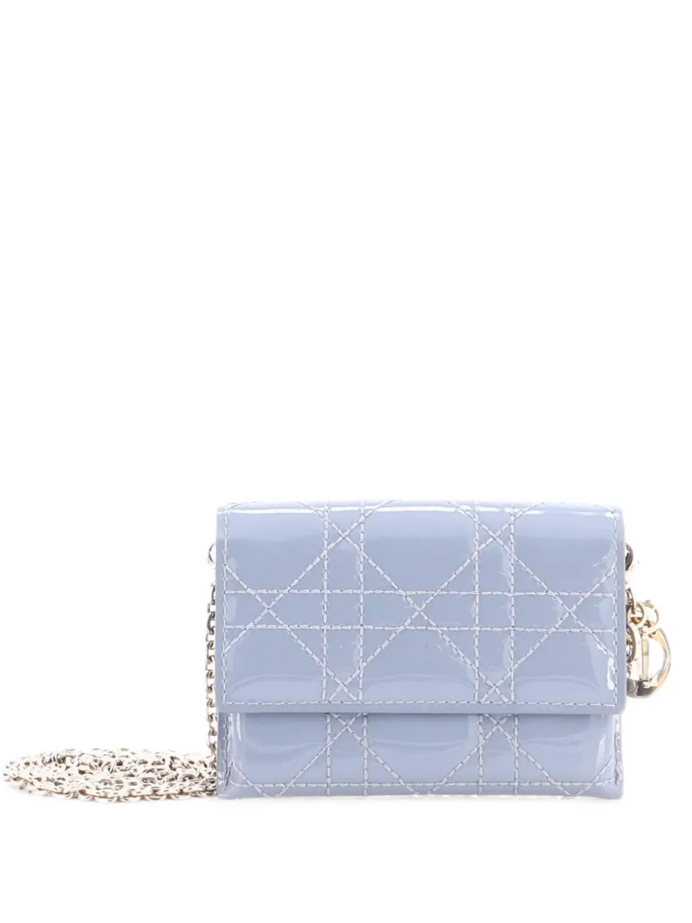 Pre-owned Dior Lady  Nano Pouch Cannage Quilt Patent Belt Bag In Blue