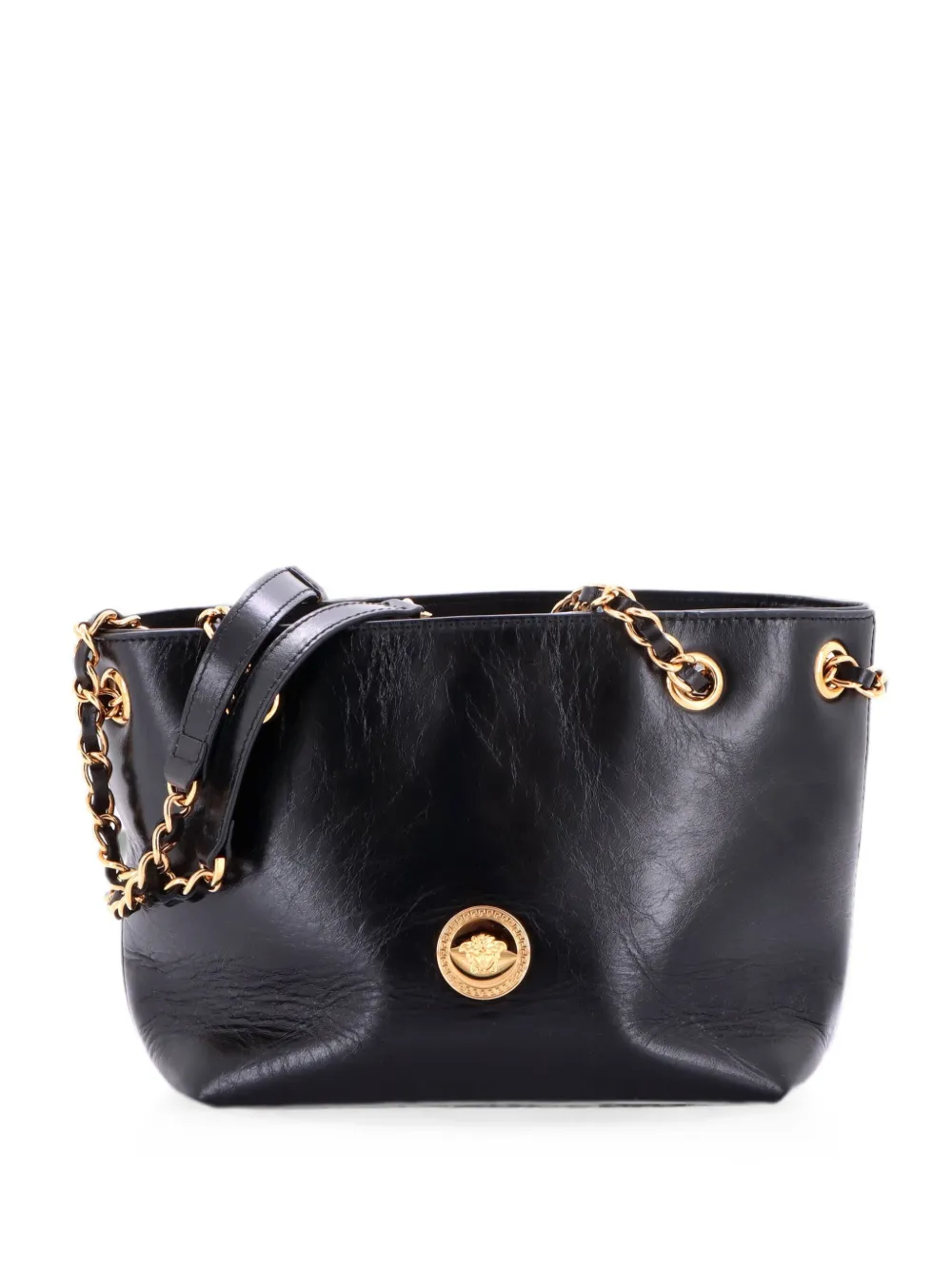 Versace Pre-Owned Medusa Icon Chain Tote Leather Mini bucket bag - Black