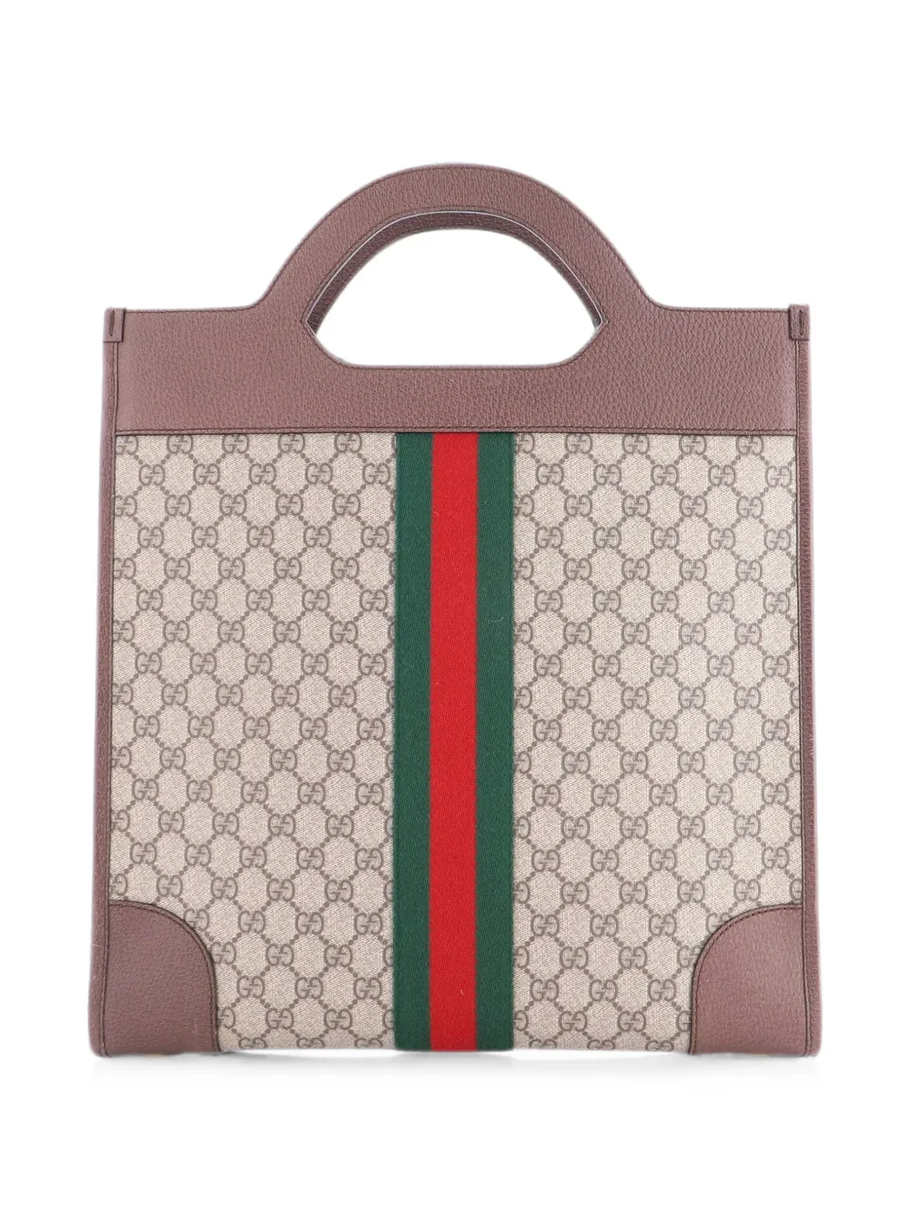 Pre-owned Gucci Ophidia Cut Out Handle Bag Gg Coated Canvas With Leather Large Satchel In 褐色