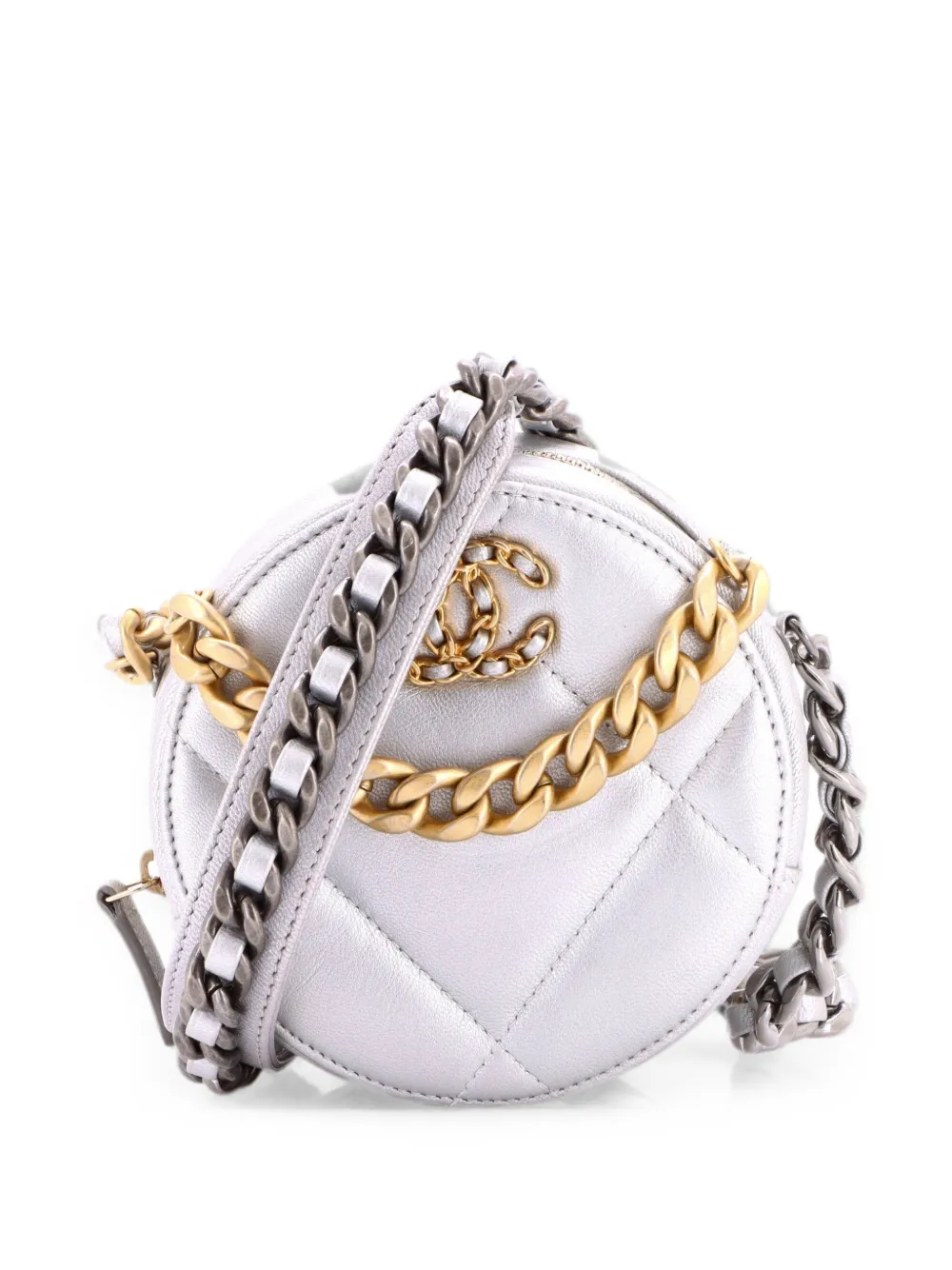 CHANEL Pre-Owned 19 Round with Chain Quilted Leather clutch bag - Silver
